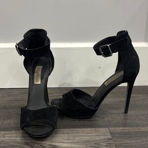 Steve Madden Black Suede Ankle-Strap Stiletto Heels